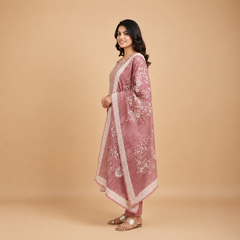 Hand-Block Inspired Printed Kurta Set with Chanderi Dupatta