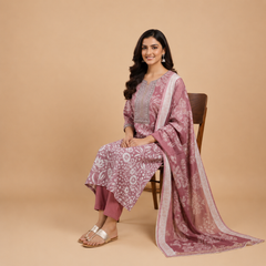 Hand-Block Inspired Printed Kurta Set with Chanderi Dupatta