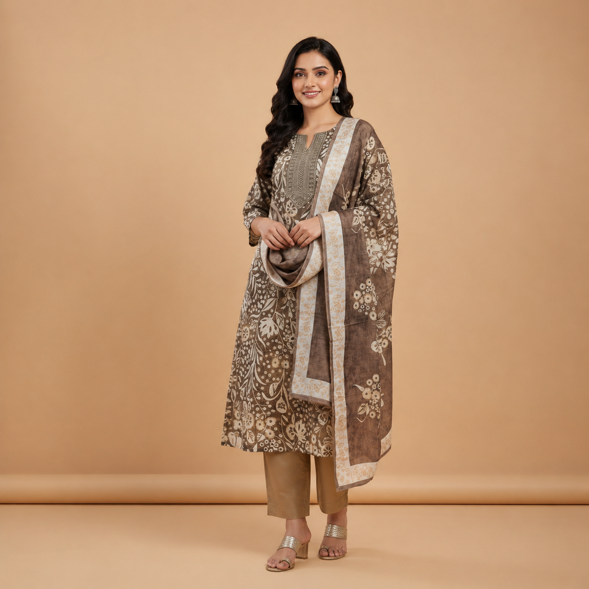 Hand-Block Inspired Printed Kurta Set with Chanderi Dupatta