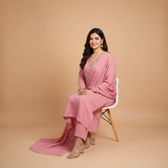 Elegant Embellished V-Neck Salwar Suit with Matching Dupatta