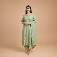 Elegant Embellished V-Neck Salwar Suit with Matching Dupatta