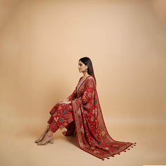 Women’s Floral Printed 3 Piece Kurta Set with Embroidered Yoke and Dupatta