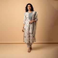 Women’s Floral Printed 3 Piece Kurta Set with Embroidered Yoke and Dupatta
