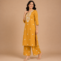 Women's Embroidered Cotton Blend Ethnic Co-ord Set