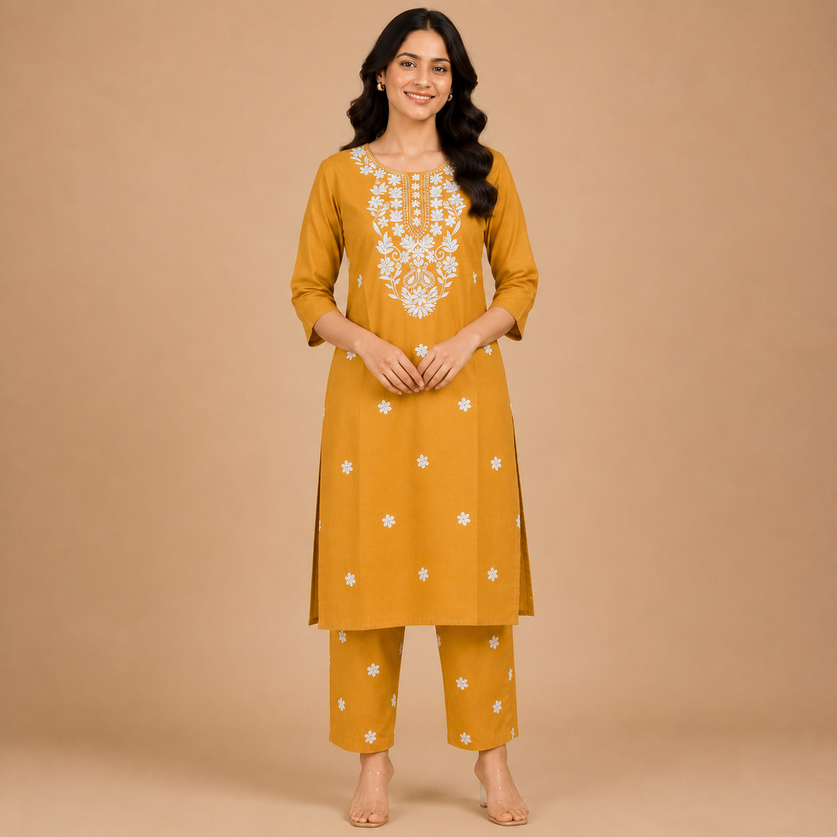 Women's Embroidered Cotton Blend Ethnic Co-ord Set