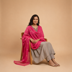 Slate Grey Embroidered Anarkali Set with Rich Banarasi Silk Dupatta