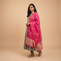 Slate Grey Embroidered Anarkali Set with Rich Banarasi Silk Dupatta