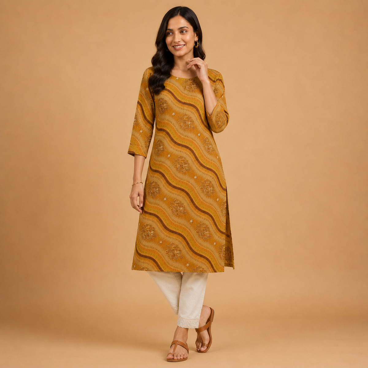 Women’s Abstract Wave Print Straight Kurti