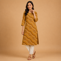 Women’s Abstract Wave Print Straight Kurti