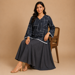 Women's Cotton Printed Top with Lace Trim