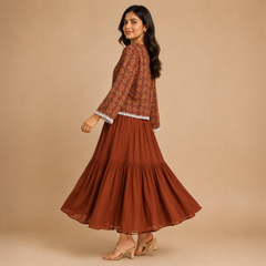 V-Neck Casual Ethnic Top with Lace Trim for Women