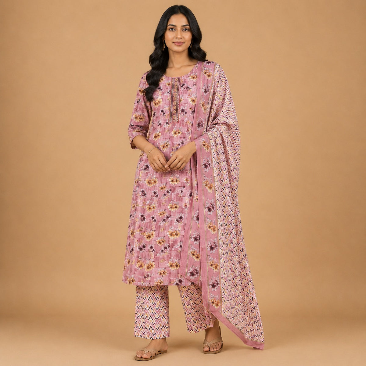 Women's Printed Cotton Kurta Pant Dupatta Set