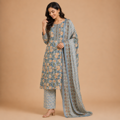 Women's Printed Cotton Kurta Pant Dupatta Set