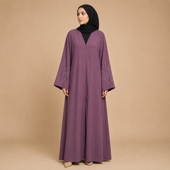 Modest Long Sleeve Open Front Abaya with Floral Embroidery