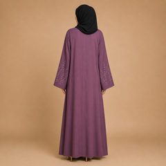 Modest Long Sleeve Open Front Abaya with Floral Embroidery