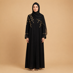 Premium Front Open Abaya with Gold Embroidery