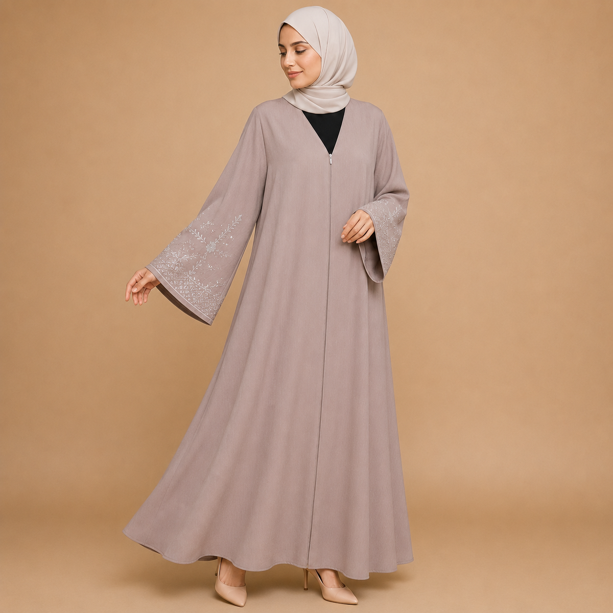 Designer Front Open Abaya with Embroidered Sleeves