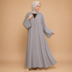 Designer Front Open Abaya with Embroidered Sleeves