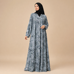 Elegant Grey Marble Print Modest Abaya for Women