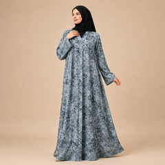 Elegant Grey Marble Print Modest Abaya for Women