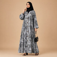 Marble Elegance Front-Button Abaya