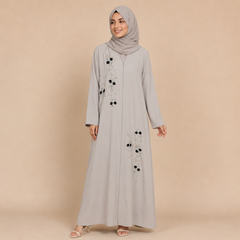 Modest Floral Embroidered Maxi Abaya with Black & Silver Beadwork