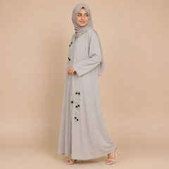 Modest Floral Embroidered Maxi Abaya with Black & Silver Beadwork