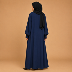 Elegant Navy Blue Modest Abaya for Women with Embellished Balloon Sleeves
