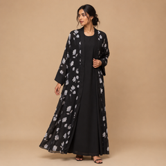 Women's Floral Print Maxi Dress with Sheer Long Shrug