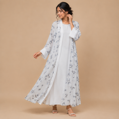Women's Floral Print Maxi Dress with Sheer Long Shrug