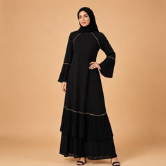 Safa Luxe Black Layered Designer Abaya