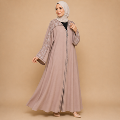 Premium Embroidered Front Open Modest Abaya for Women
