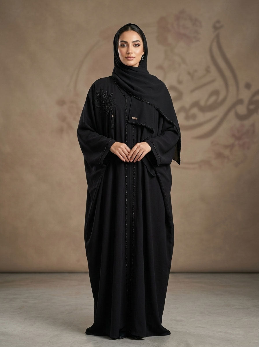 Hand-Beaded Black Kaftan Abaya