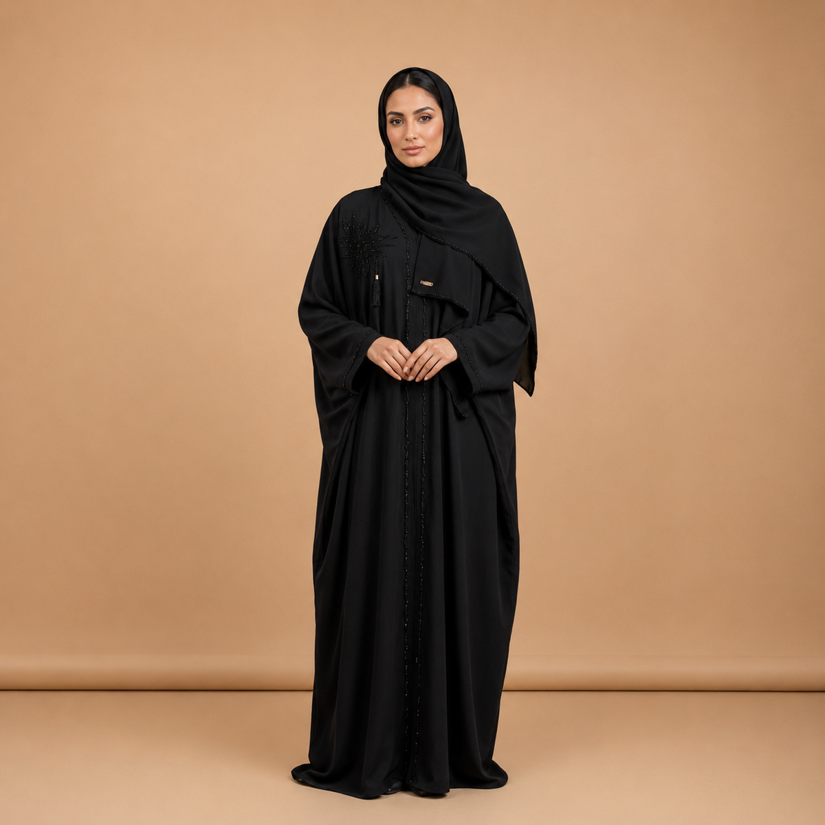 Hand-Beaded Black Kaftan Abaya