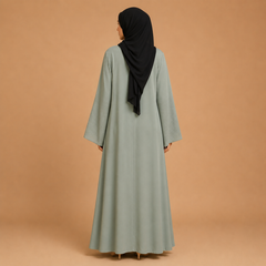 Women's Sage Grey Open Front Abaya with Crystal Embellished Sleeves