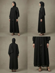 Pinstripe Abaya with Smocked Cuff Detail