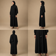 Pinstripe Abaya with Smocked Cuff Detail