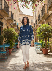 Women’s Blue Embroidered Tunic Top