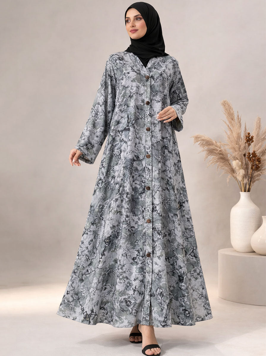 Marble Elegance Front-Button Abaya