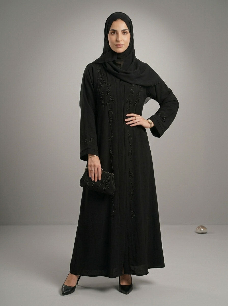 Khwabee Noir Flora Abaya With Shawl