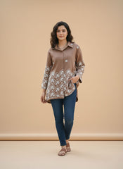 “Women’s Brown Embroidered Casual Shirt”