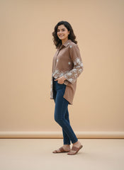 “Women’s Brown Embroidered Casual Shirt”