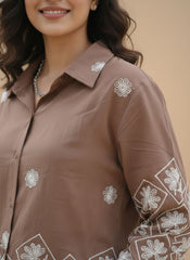 “Women’s Brown Embroidered Casual Shirt”