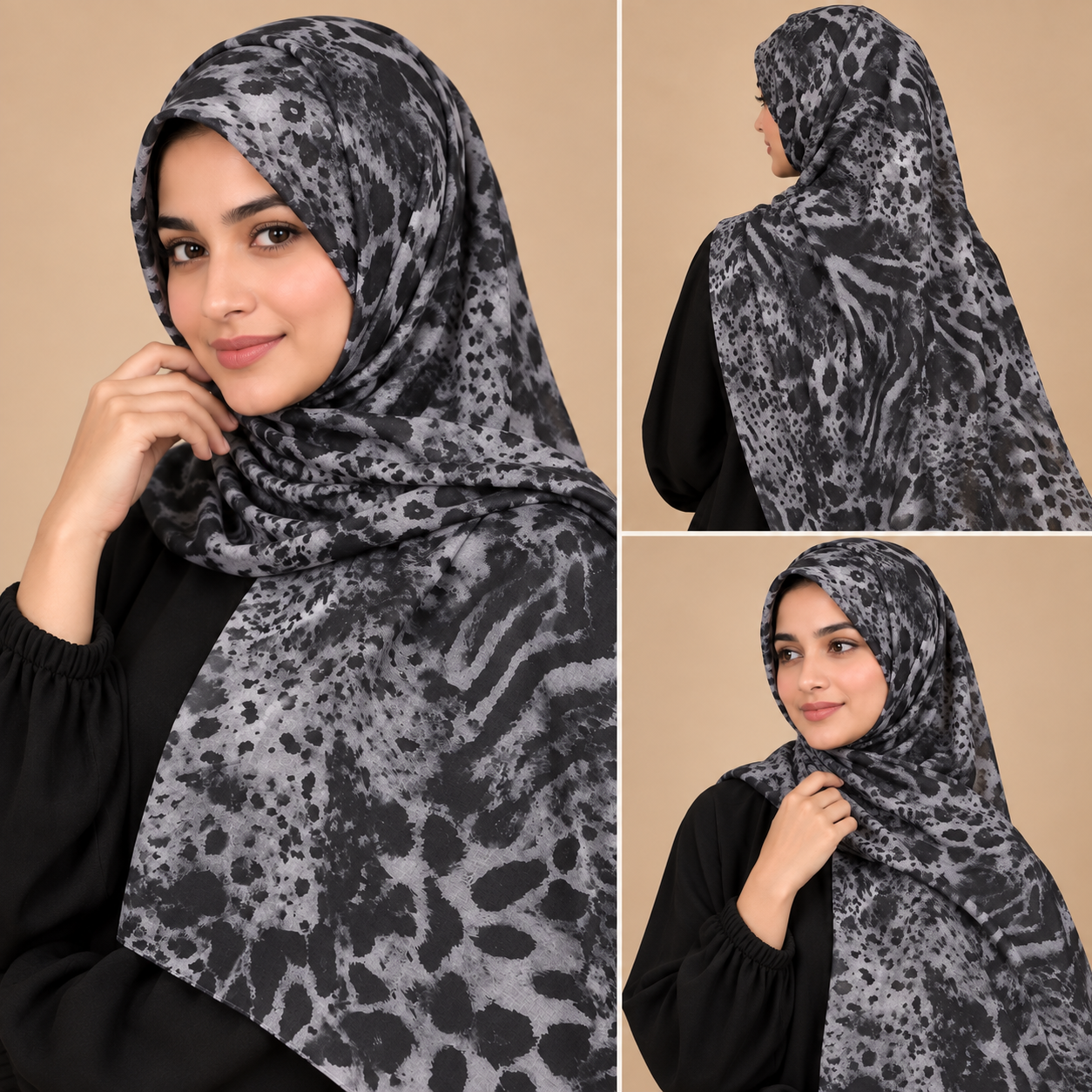 Abstract Leopard Print Hijab styled on models
