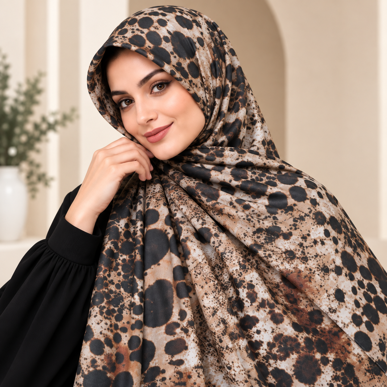 Brown and Black Leopard Print Hijab fabric details