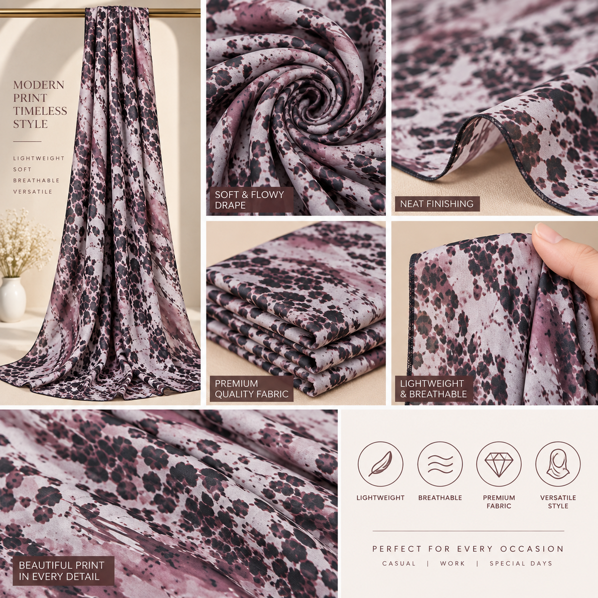 Mauve Rose Leopard Print Hijab