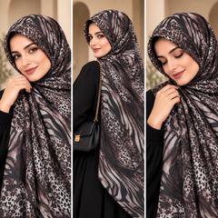 Mauve Zebra Leopard Print Hijab styled on models