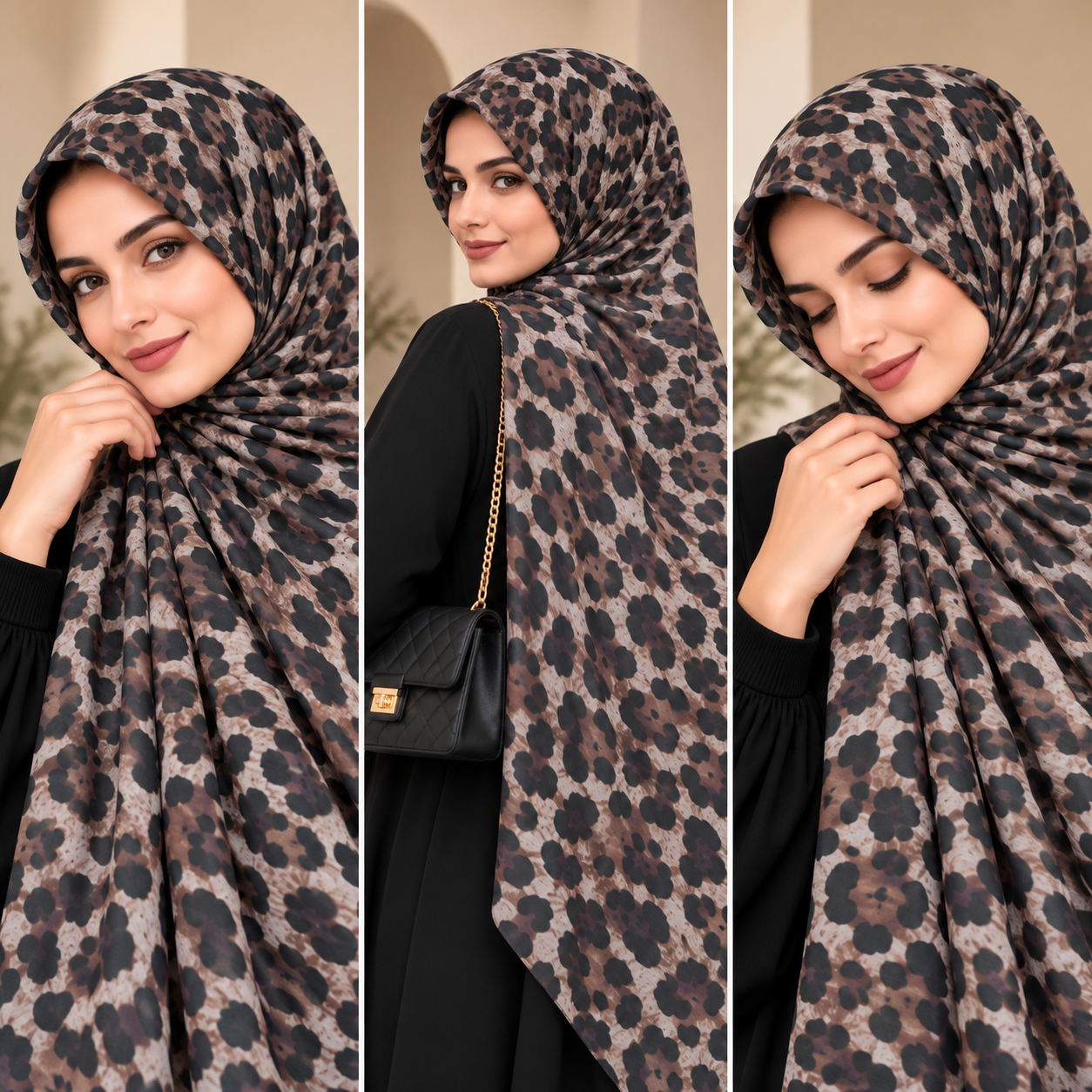 Mocha Safari Print Hijab styled on models