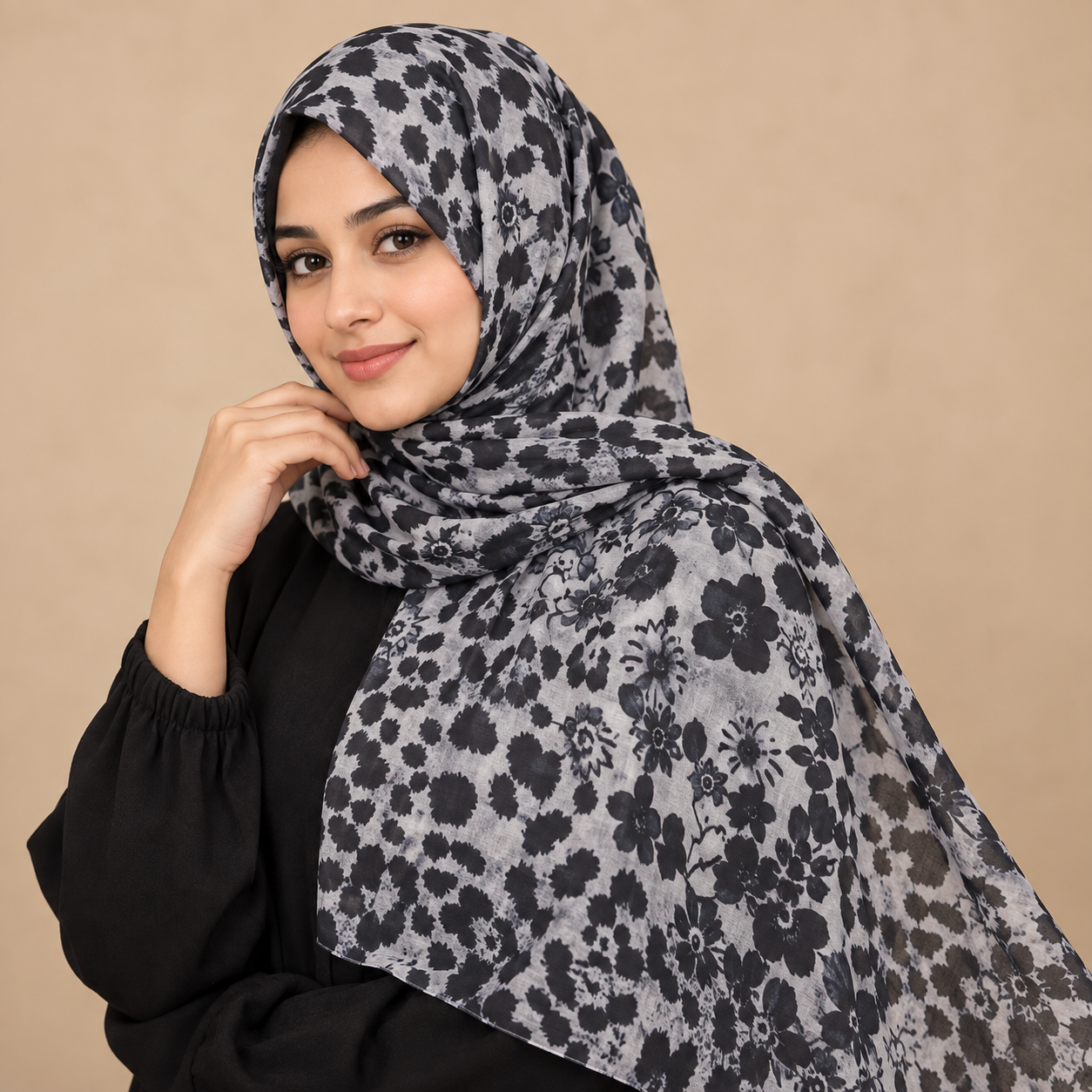 Monochrome Leopard Print Hijab fabric detail