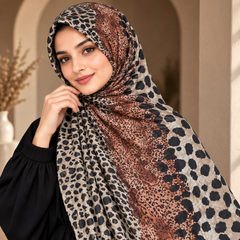 Rust and Cream Leopard Print Hijab fabric detail